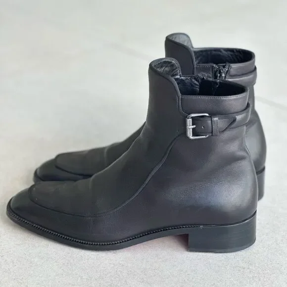 CHRISTIAN LOUBOUTIN Calfskin Ecritoir Black Flat Ankle Boots size 38 - Picture 3 of 12